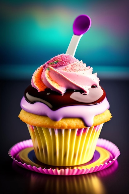 Een cupcake met een kaars erop