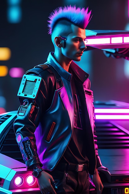 Foto een cyberpunk man.