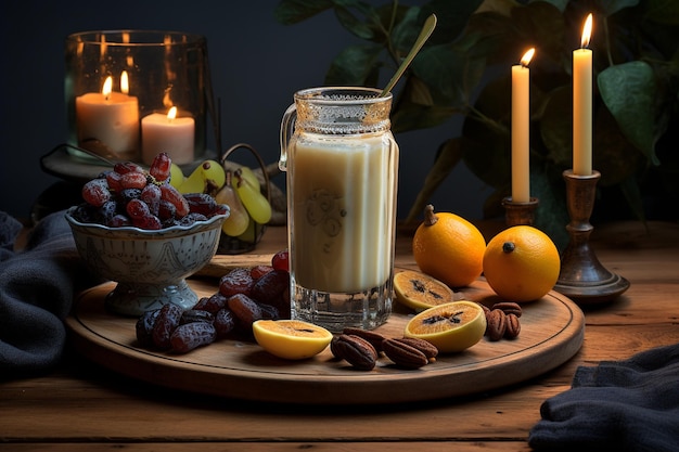 Een dadel- en bananen smoothie in een glas.