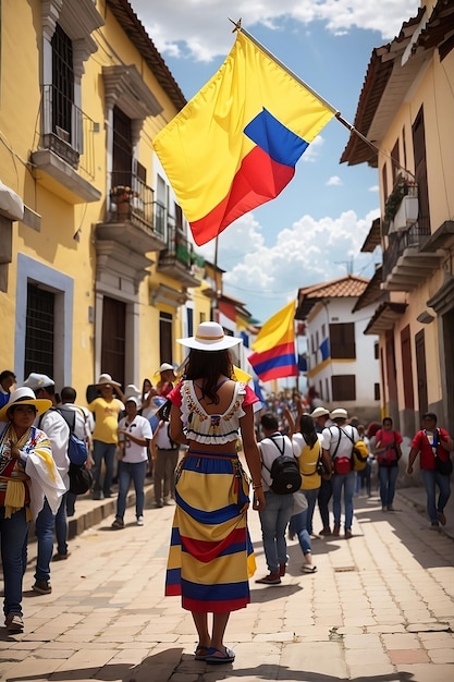 Een dame en de Colombiaanse vlag