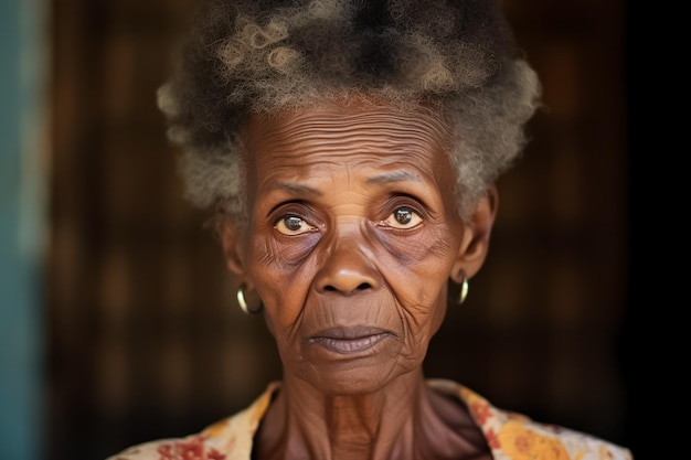 een dame in een overhemd kijkt vooruit in de stijl van Afro-Colombiaanse thema's