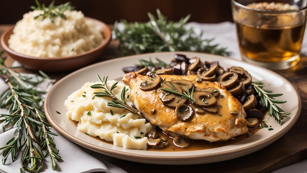 Een dampende kom kip-marsala met een snufje Parmezaanse kaas en een scheutje olijfolie