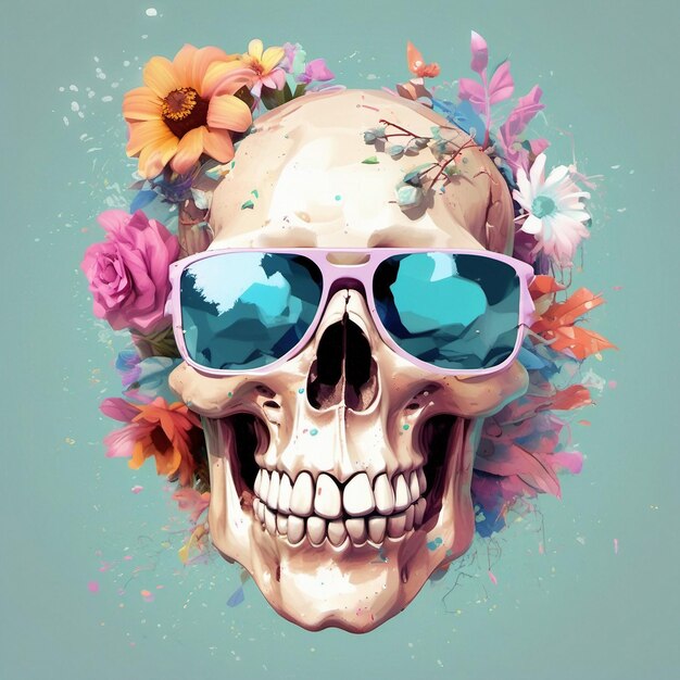 een Dead Skull met een trendy zonnebril t-shirt met bloemen en splasht-shirt