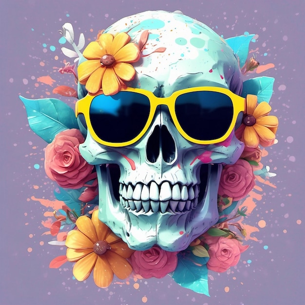 een Dead Skull met een trendy zonnebril t-shirt met bloemen en splasht-shirt