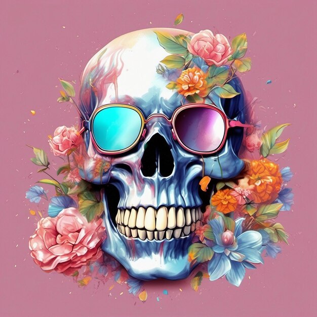 een Dead Skull met een trendy zonnebril t-shirt met bloemen en splasht-shirt