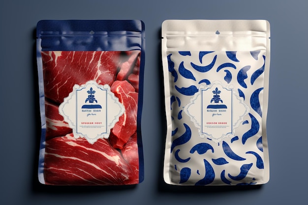 Een decoratieve art-decoverpakking voor gedroogd rundvlees met geometrische patronen