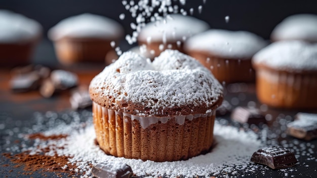 Een delicate chocolade soufflé met een beetje suikerpoeder