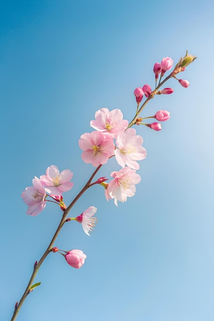 Een delicate kersenbloesem tak tegen een heldere blauwe lucht vangen de vluchtige schoonheid van de lente