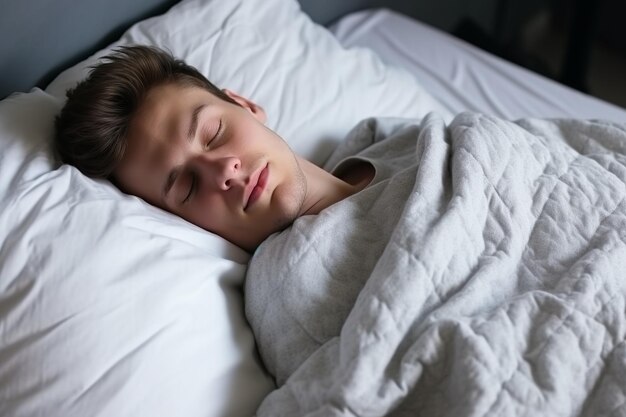 Een depressieve man die aan slapeloosheid lijdt, ligt in bed.