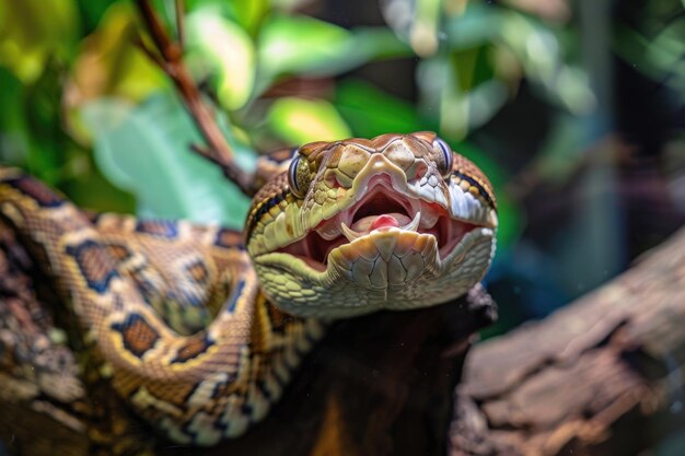 Een derpy boa constrictor met een domme glimlach en een tong die eruit steekt