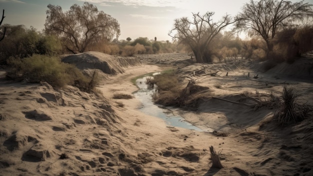 een desolaat landschap met drooggevallen rivieren