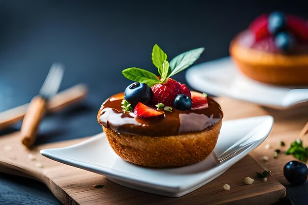 een dessert met aardbeien erop