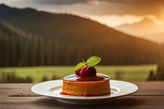 Een dessert met een aardbeien op de top.