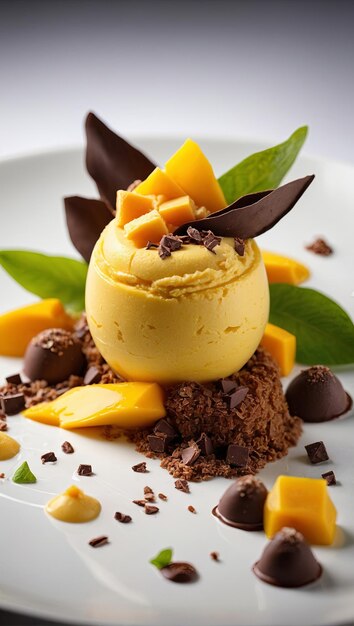 een dessertplaat met chocolade en chocolade chips erop