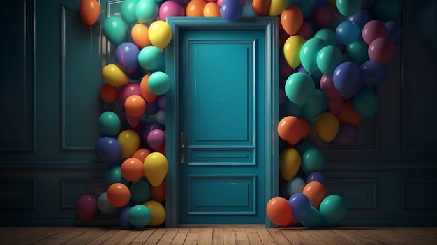 Een deur met een heleboel ballonnen erop