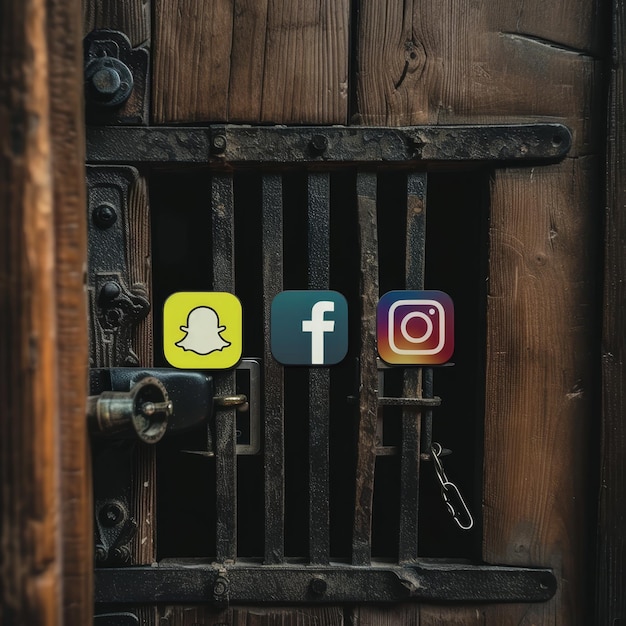 Foto een deur met een logo waarop staat facebook en facebook
