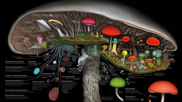 Een diagram van een plant met de woorden 'mushroom' erop
