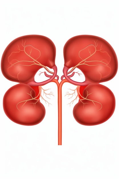 Een diagram van nieren met de nieren op een witte achtergrond.