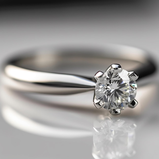 Een diamanten ring met een zilveren band en een zilveren band.