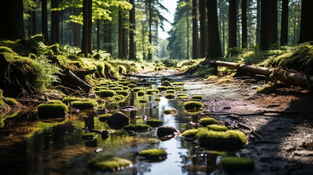 Een dicht oerwoud landschap de lucht dik met de geur van dennen een tapijt van naalden onder