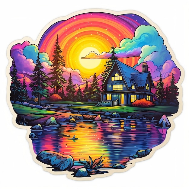 Een_die_cut_sticker_design_of_village