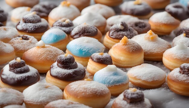 Foto een dienblad met donuts met blauwe glazuur en blauwe glans