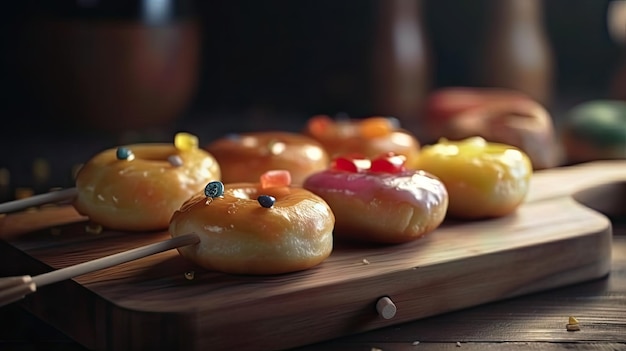 Een dienblad met donuts met daarop roze glazuur