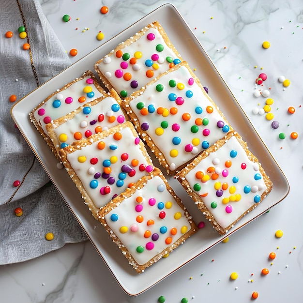 een dienblad met snoep bedekt met koekjes met snoep en snoep