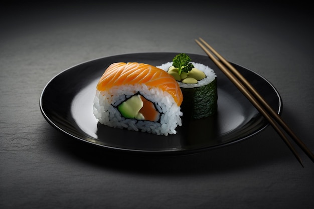 Een dienblad met sushi en sauzen met een verscheidenheid aan ingrediënten