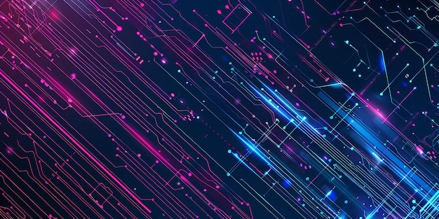 een digitaal scherm met neonlichten en lijnen