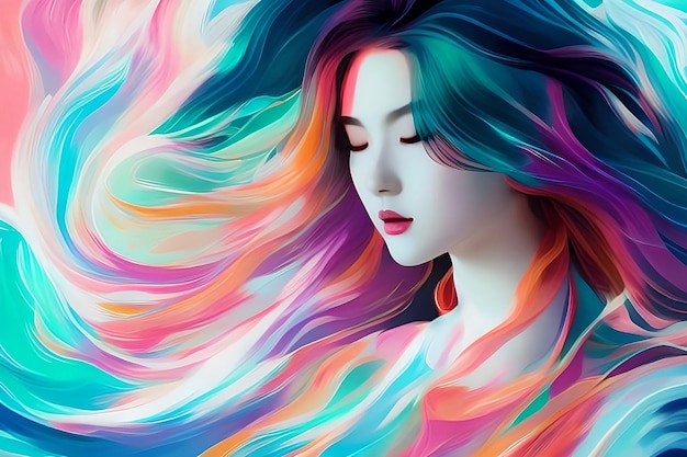 Een digitaal schilderen kleurrijke vrouwenillustratie