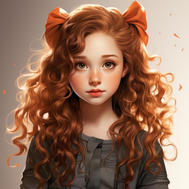 een digitaal schilderij van een jong meisje met lang rood haar