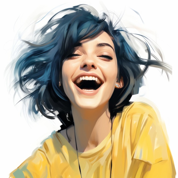 een digitaal schilderij van een lachende vrouw