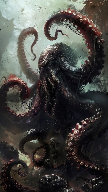 een digitaal schilderij van een octopus met het woord octopus onderaan