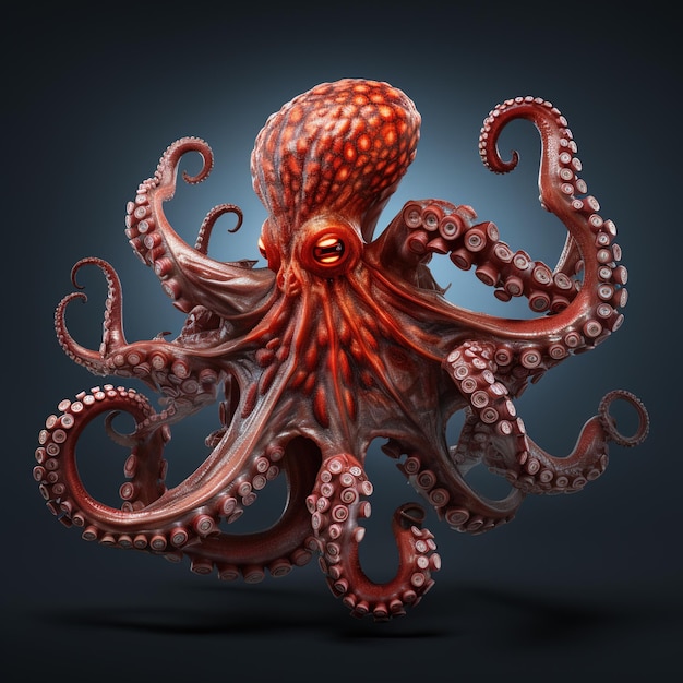 Een digitaal schilderij van een rode octopus