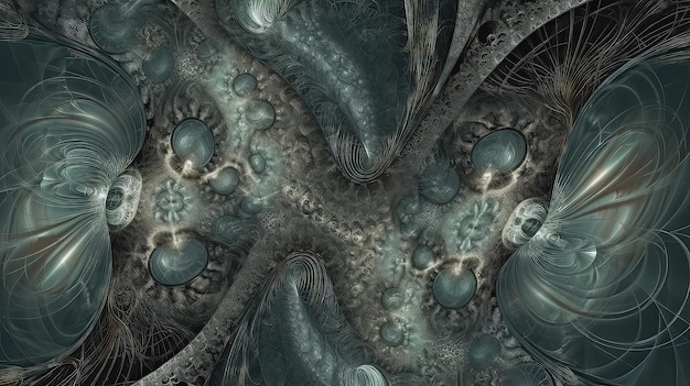 Een digitale abstracte achtergrond met prachtige fractale patronen met een verscheidenheid aan ingewikkelde en gedetailleerde vormen die een gevoel van diepte en dimensionaliteit creëren, gegenereerd door AI