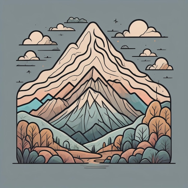 Een digitale afbeelding van een berg met een blauw en oranje ontwerp met de tekst 'berg'