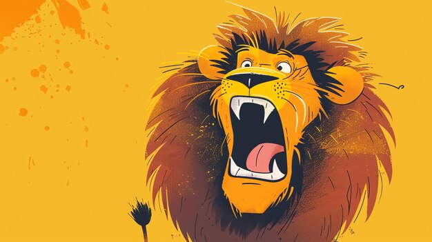 Een digitale illustratie van een leeuwengezicht De leeuw brult met zijn mond wijd open en zijn tanden zijn blootgelegd