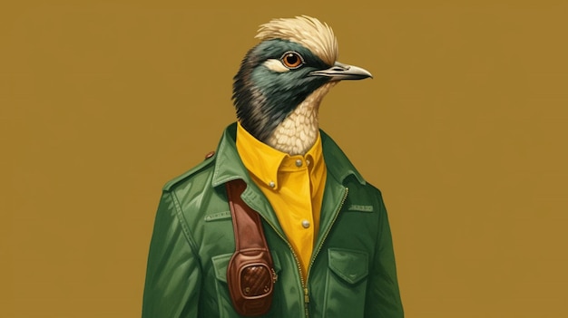 Een digitale illustratie van een vogel die een groene draagt