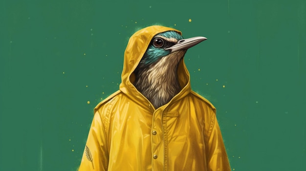 Een digitale illustratie van een vogel die een groene draagt