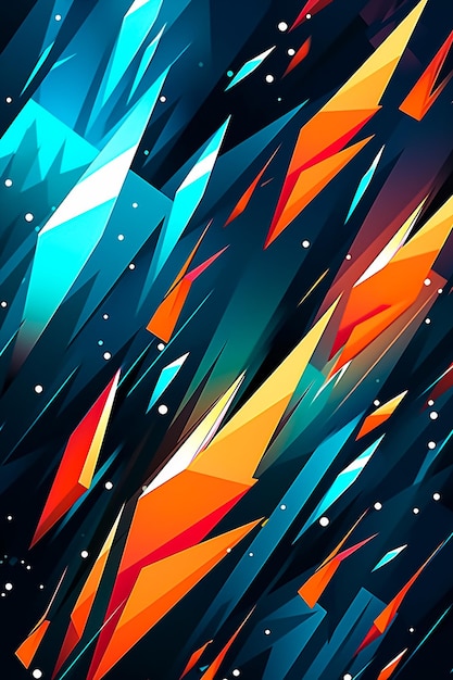 Een digitale kunstdruk van een blauw en oranje geometrisch ontwerp
