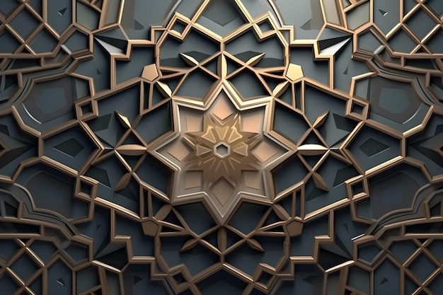 Een digitale kunstillustratie van een geometrisch patroon met een ster in het midden.