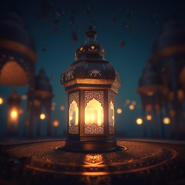 Een digitale kunstillustratie van een lantaarn met de woorden eid al - fitr erop.