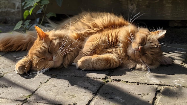 Een dikke kat die in de zon ligt.