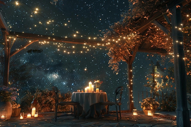 Een diner bij kaarslicht onder een bladerdak van sterren