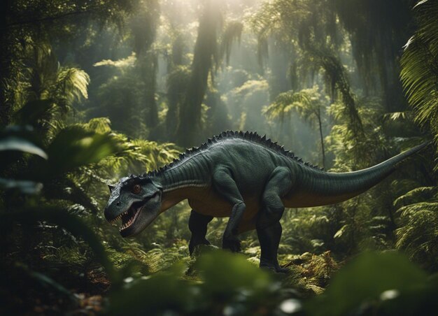 Foto een dinosaurus in de jungle.