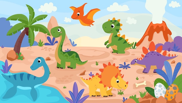 Een dinosauruslandschap in de jungle.