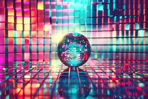 Foto een disco bal zit op een tegelvloer met veelkleurige tegels
