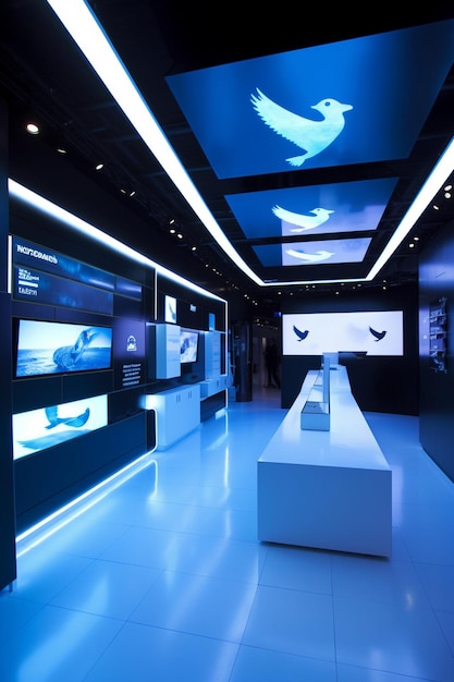 Een display van een blauw-wit display met een blauw bord waarop adidas staat.