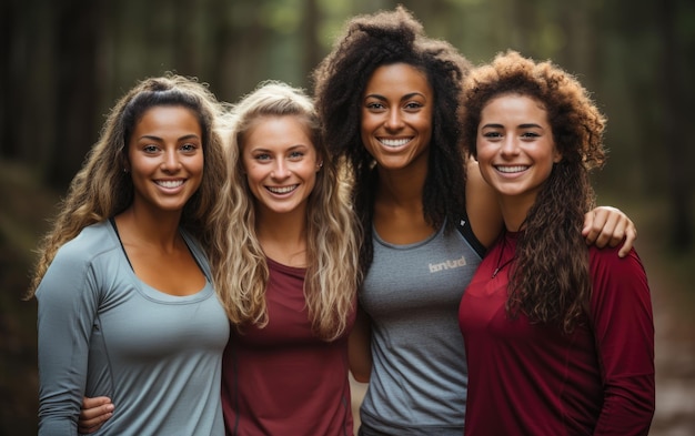 Foto een diverse groep vrienden die samen poseren voordat ze in het park joggen